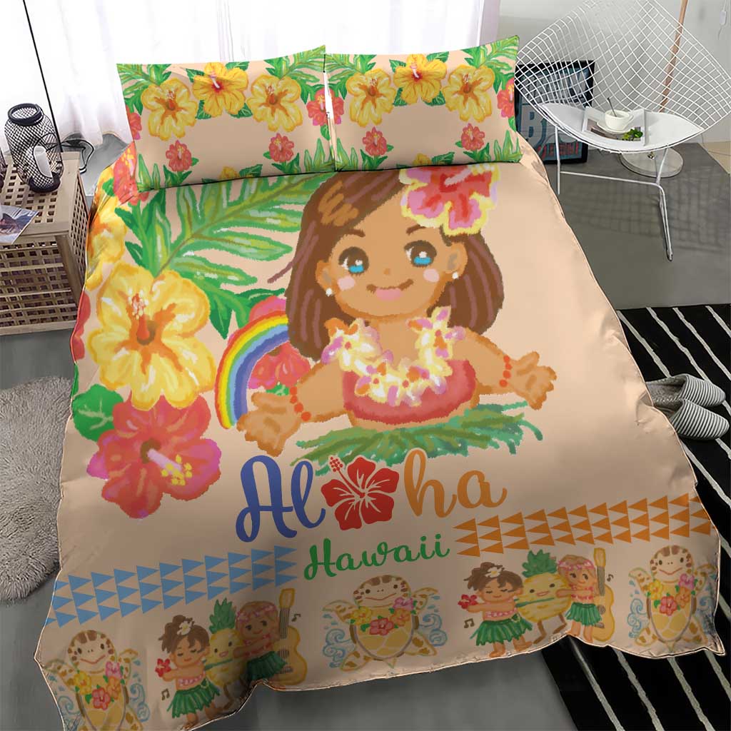 Kawaii Hula Girls Bedding Set Aloha Hibiscus Flowers LT9 - Polynesian Pride