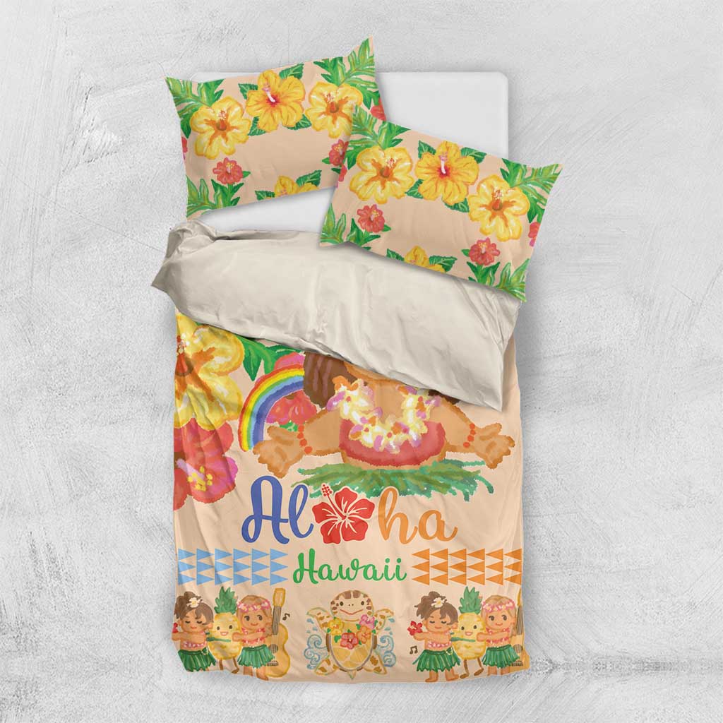 Kawaii Hula Girls Bedding Set Aloha Hibiscus Flowers LT9 US Twin 172cm x 218cm Nude - Polynesian Pride