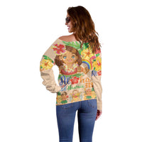 Kawaii Hula Girls Off Shoulder Sweater Aloha Hibiscus Flowers LT9 - Polynesian Pride