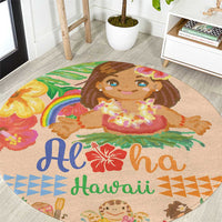 Kawaii Hula Girls Round Carpet Aloha Hibiscus Flowers LT9 Nude - Polynesian Pride