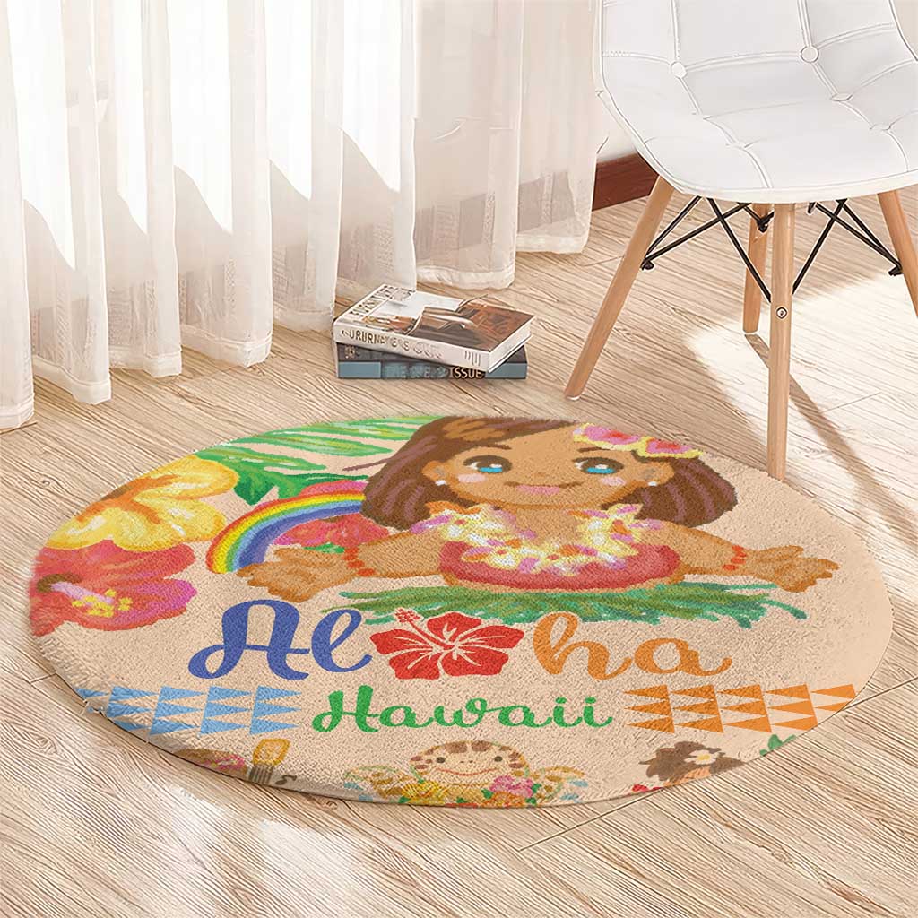 Kawaii Hula Girls Round Carpet Aloha Hibiscus Flowers LT9 - Polynesian Pride