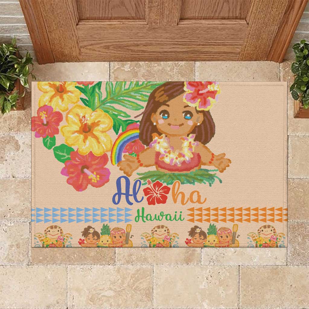 Kawaii Hula Girls Rubber Doormat Aloha Hibiscus Flowers LT9 Nude - Polynesian Pride