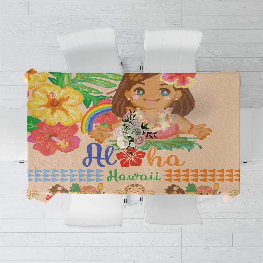 Kawaii Hula Girls Tablecloth Aloha Hibiscus Flowers