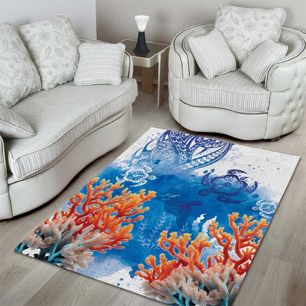 Hibiscus Turtle Tattoo Coral Reef Area Rug with Polynesian Tribal LT9 - Polynesian Pride