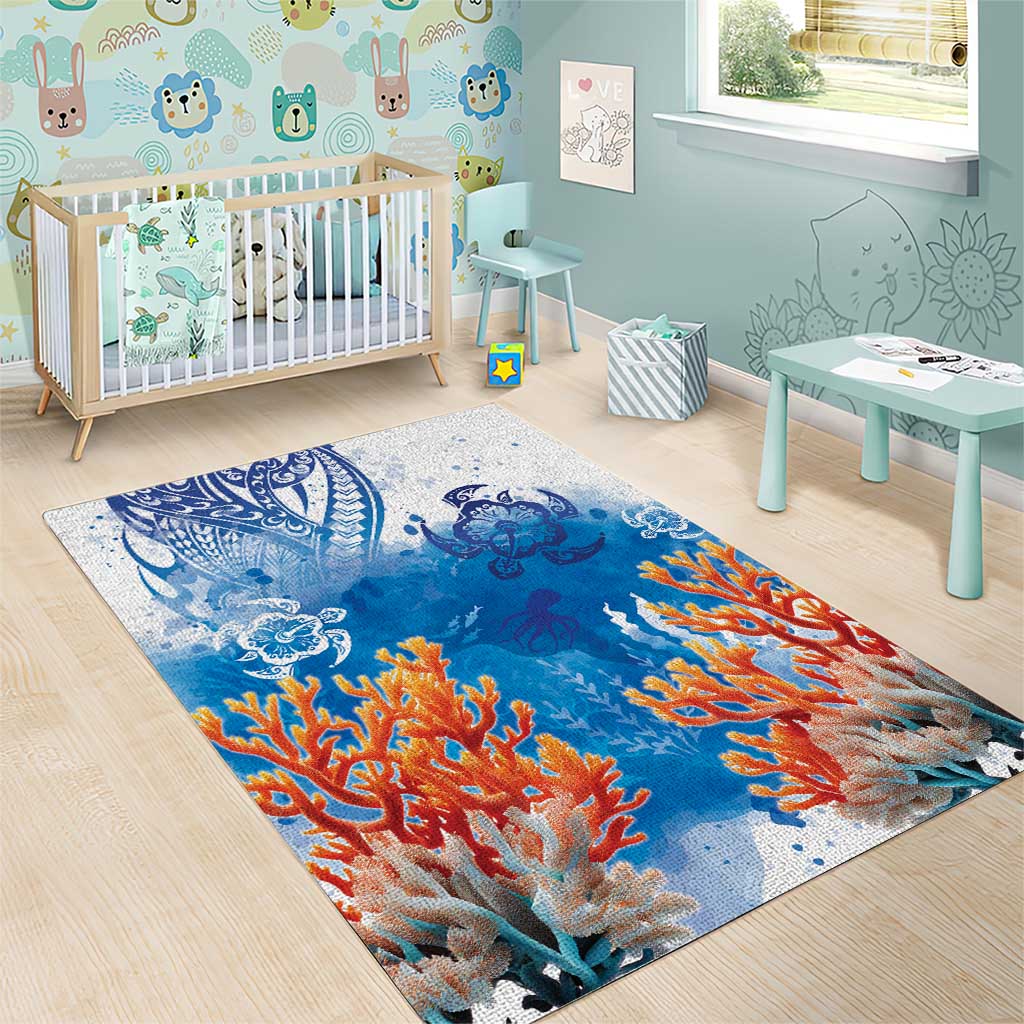 Hibiscus Turtle Tattoo Coral Reef Area Rug with Polynesian Tribal LT9 - Polynesian Pride