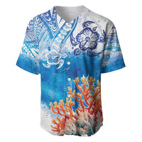 Hibiscus Turtle Tattoo Coral Reef Baseball Jersey with Polynesian Tribal LT9 White - Polynesian Pride