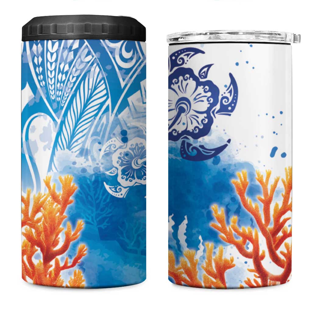 Hibiscus Turtle Tattoo Coral Reef 4 in 1 Can Cooler Tumbler with Polynesian Tribal LT9 One Size: 16 oz White - Polynesian Pride