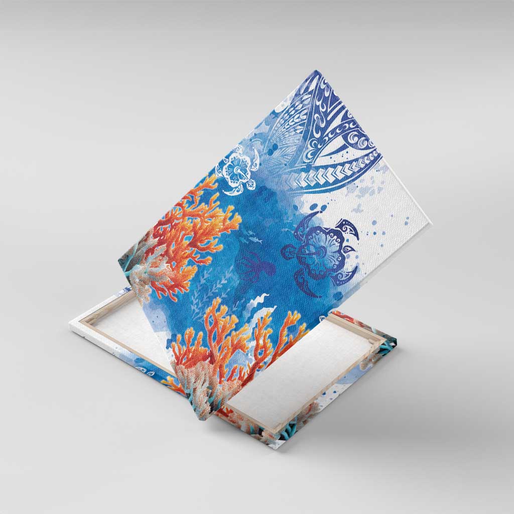 Hibiscus Turtle Tattoo Coral Reef Canvas Wall Art with Polynesian Tribal LT9 With Frame White - Polynesian Pride