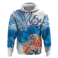 Hibiscus Turtle Tattoo Coral Reef Hoodie with Polynesian Tribal LT9 Pullover Hoodie White - Polynesian Pride