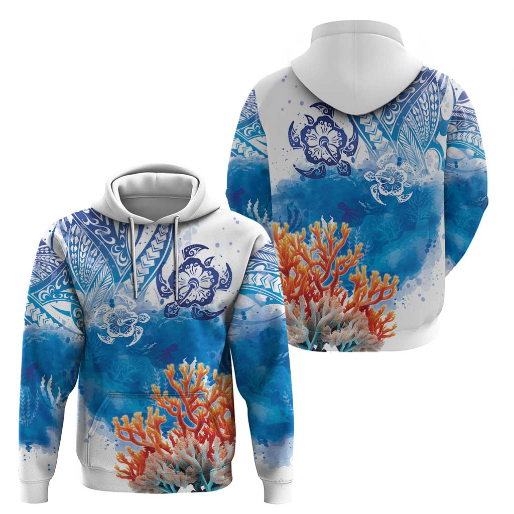 Hibiscus Turtle Tattoo Coral Reef Hoodie with Polynesian Tribal LT9 - Polynesian Pride