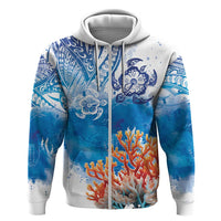 Hibiscus Turtle Tattoo Coral Reef Hoodie with Polynesian Tribal LT9 Zip Hoodie White - Polynesian Pride