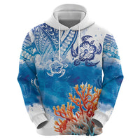 Hibiscus Turtle Tattoo Coral Reef Hoodie with Polynesian Tribal LT9 - Polynesian Pride