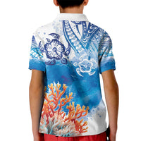 Hibiscus Turtle Tattoo Coral Reef Kid Polo Shirt with Polynesian Tribal LT9 - Polynesian Pride