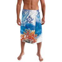 Hibiscus Turtle Tattoo Coral Reef Lavalava with Polynesian Tribal LT9 White - Polynesian Pride