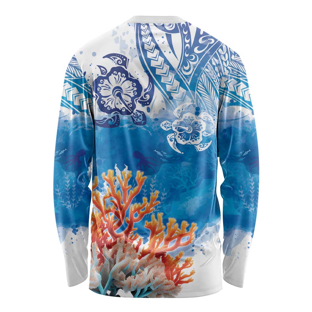 Hibiscus Turtle Tattoo Coral Reef Long Sleeve Shirt with Polynesian Tribal LT9 - Polynesian Pride