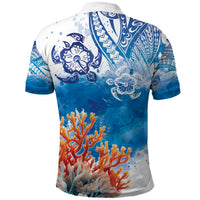 Hibiscus Turtle Tattoo Coral Reef Polo Shirt with Polynesian Tribal LT9 - Polynesian Pride