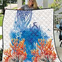 Hibiscus Turtle Tattoo Coral Reef Quilt with Polynesian Tribal LT9 White - Polynesian Pride