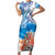 Hibiscus Turtle Tattoo Coral Reef Short Sleeve Bodycon Dress with Polynesian Tribal