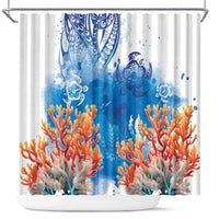 Hibiscus Turtle Tattoo Coral Reef Shower Curtain with Polynesian Tribal LT9 White - Polynesian Pride