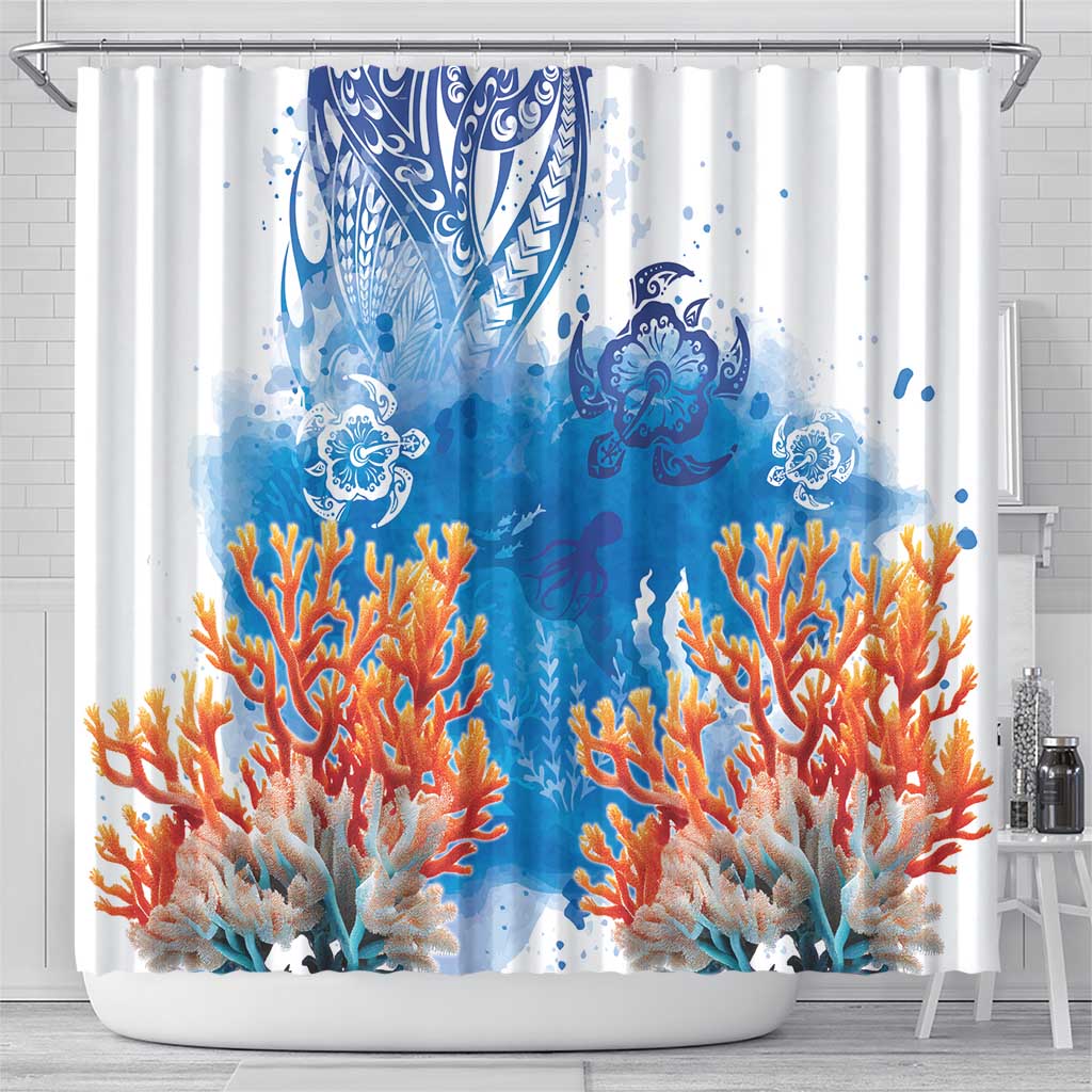 Hibiscus Turtle Tattoo Coral Reef Shower Curtain with Polynesian Tribal LT9 - Polynesian Pride