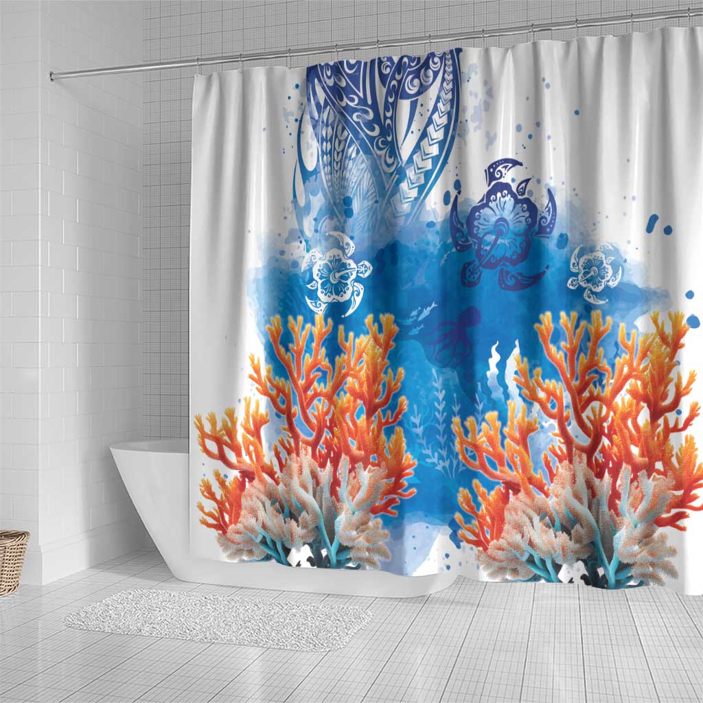 Hibiscus Turtle Tattoo Coral Reef Shower Curtain with Polynesian Tribal LT9 - Polynesian Pride