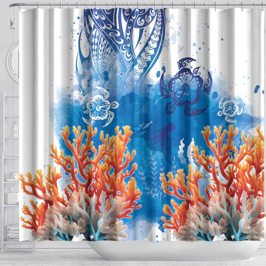 Hibiscus Turtle Tattoo Coral Reef Shower Curtain with Polynesian Tribal LT9 - Polynesian Pride