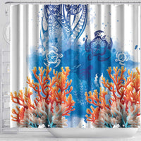 Hibiscus Turtle Tattoo Coral Reef Shower Curtain with Polynesian Tribal LT9 - Polynesian Pride