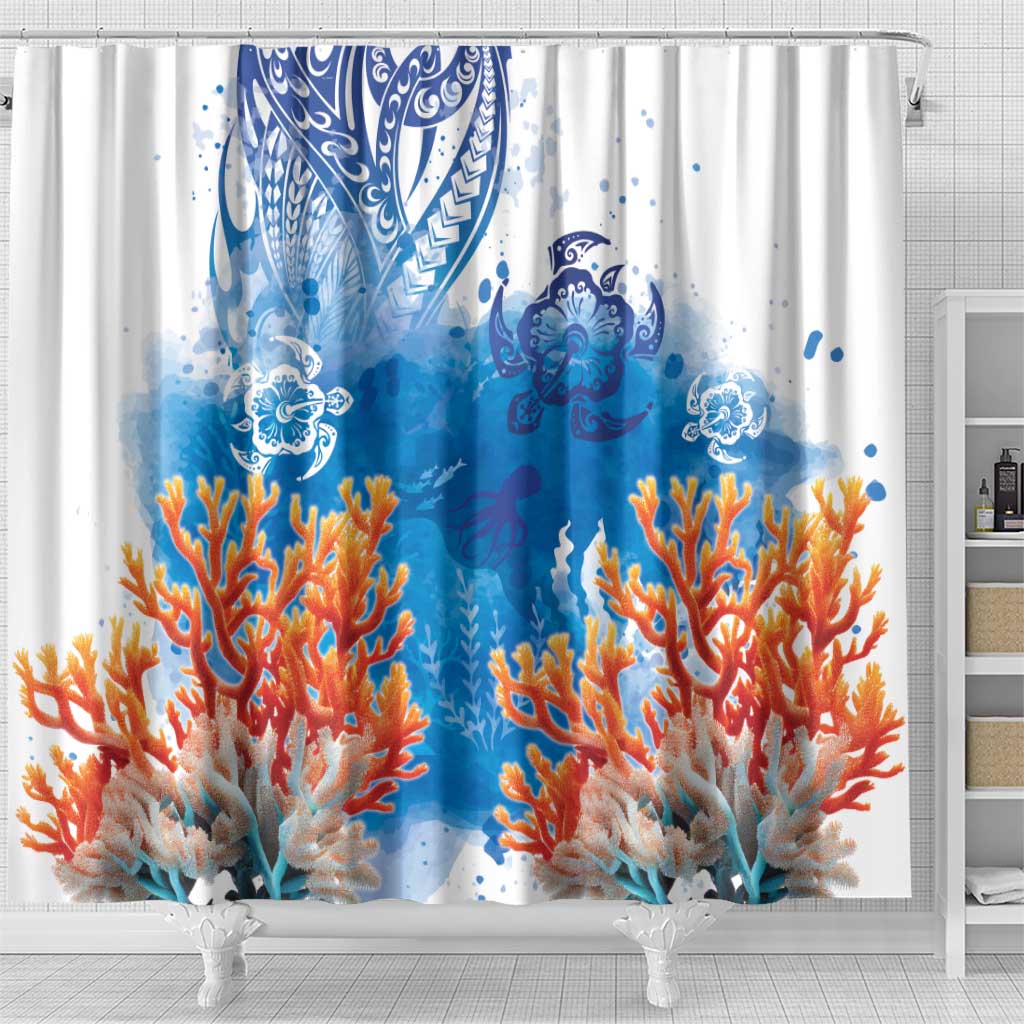 Hibiscus Turtle Tattoo Coral Reef Shower Curtain with Polynesian Tribal LT9 - Polynesian Pride