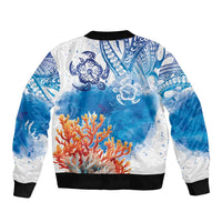 Hibiscus Turtle Tattoo Coral Reef Sleeve Zip Bomber Jacket with Polynesian Tribal LT9 - Polynesian Pride