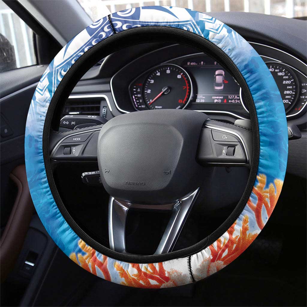 Hibiscus Turtle Tattoo Coral Reef Steering Wheel Cover with Polynesian Tribal LT9 - Polynesian Pride
