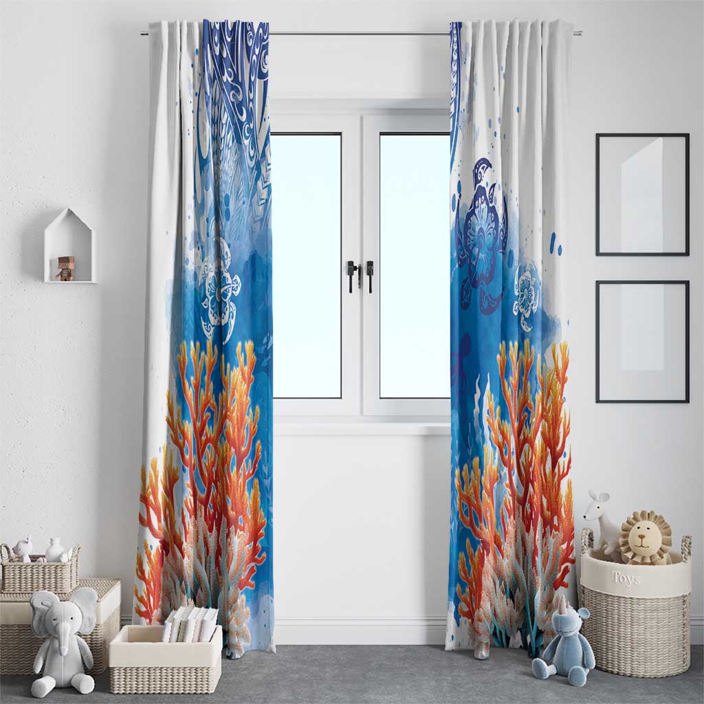 Hibiscus Turtle Tattoo Coral Reef Window Curtain with Polynesian Tribal LT9 - Polynesian Pride