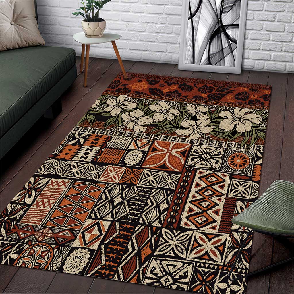 Pacific Hibiscus Tapa Tribal Vintage Area Rug Brown Motif LT9 Brown - Polynesian Pride