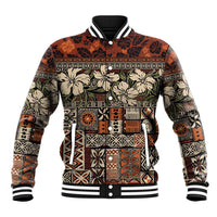 Pacific Hibiscus Tapa Tribal Vintage Baseball Jacket Brown Motif LT9 Unisex Brown - Polynesian Pride