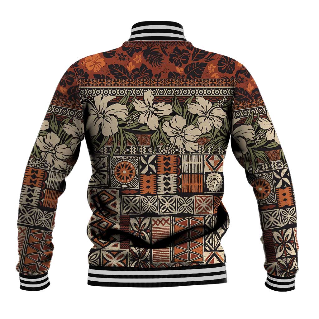 Pacific Hibiscus Tapa Tribal Vintage Baseball Jacket Brown Motif LT9 - Polynesian Pride