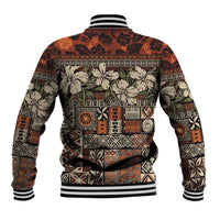 Pacific Hibiscus Tapa Tribal Vintage Baseball Jacket Brown Motif LT9 - Polynesian Pride
