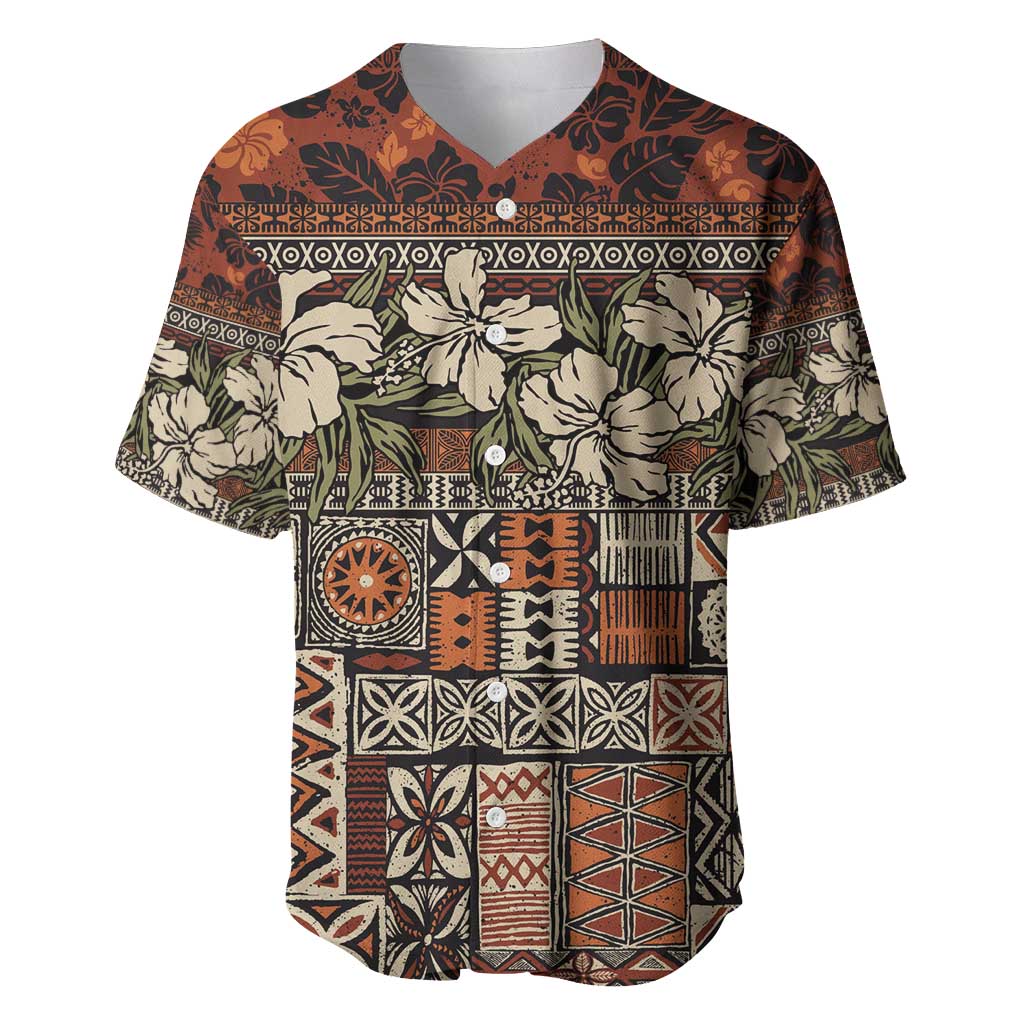 Pacific Hibiscus Tapa Tribal Vintage Baseball Jersey Brown Motif LT9 Brown - Polynesian Pride