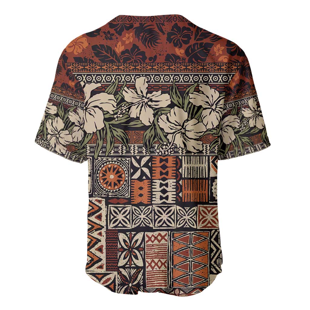 Pacific Hibiscus Tapa Tribal Vintage Baseball Jersey Brown Motif LT9 - Polynesian Pride