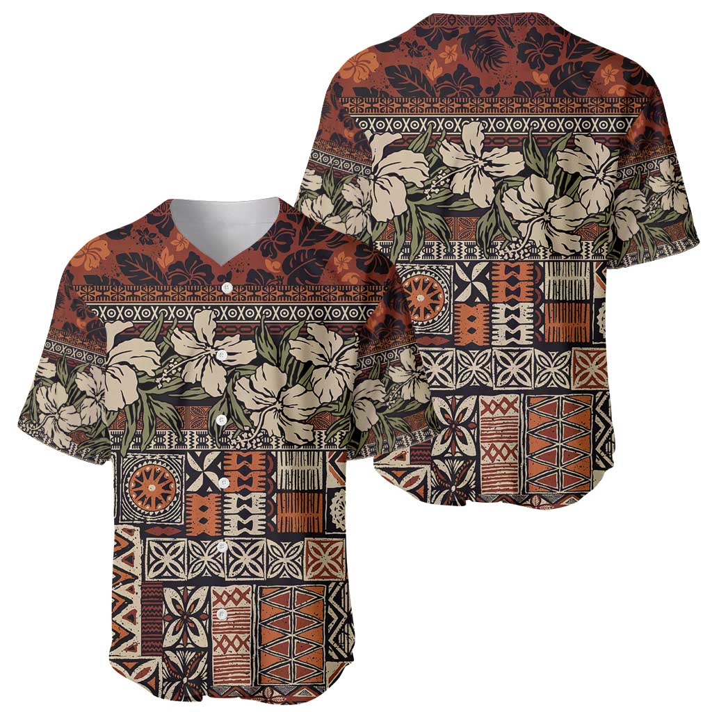Pacific Hibiscus Tapa Tribal Vintage Baseball Jersey Brown Motif LT9 - Polynesian Pride