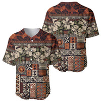 Pacific Hibiscus Tapa Tribal Vintage Baseball Jersey Brown Motif LT9 - Polynesian Pride