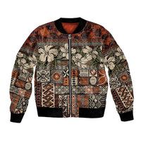 Pacific Hibiscus Tapa Tribal Vintage Bomber Jacket Brown Motif LT9 Unisex Brown - Polynesian Pride