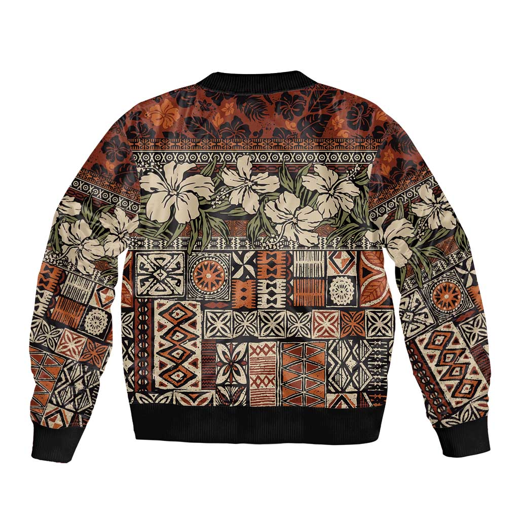 Pacific Hibiscus Tapa Tribal Vintage Bomber Jacket Brown Motif LT9 - Polynesian Pride
