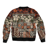 Pacific Hibiscus Tapa Tribal Vintage Bomber Jacket Brown Motif LT9 - Polynesian Pride