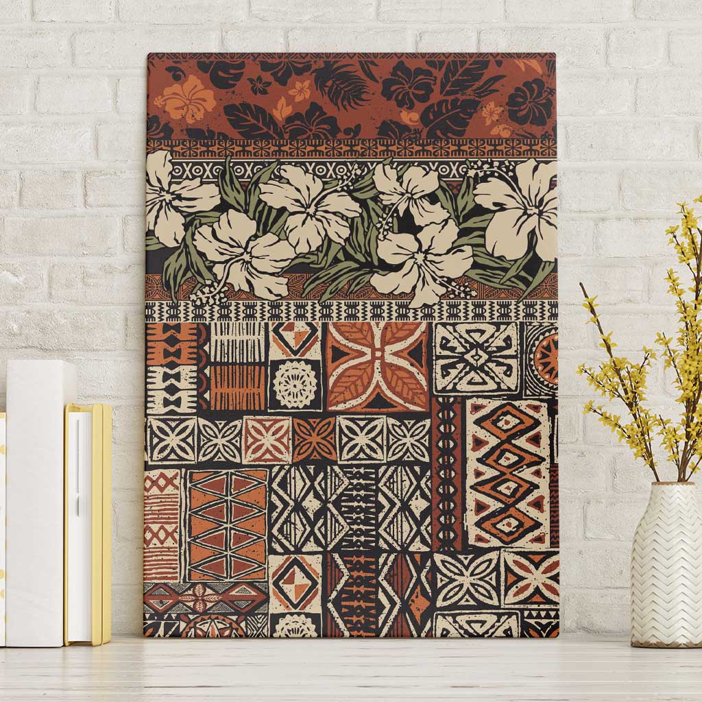 Pacific Hibiscus Tapa Tribal Vintage Canvas Wall Art Brown Motif LT9 Without Frame Brown - Polynesian Pride