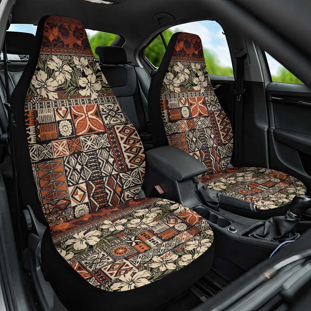 Pacific Hibiscus Tapa Tribal Vintage Car Seat Cover Brown Motif LT9 One Size Brown - Polynesian Pride