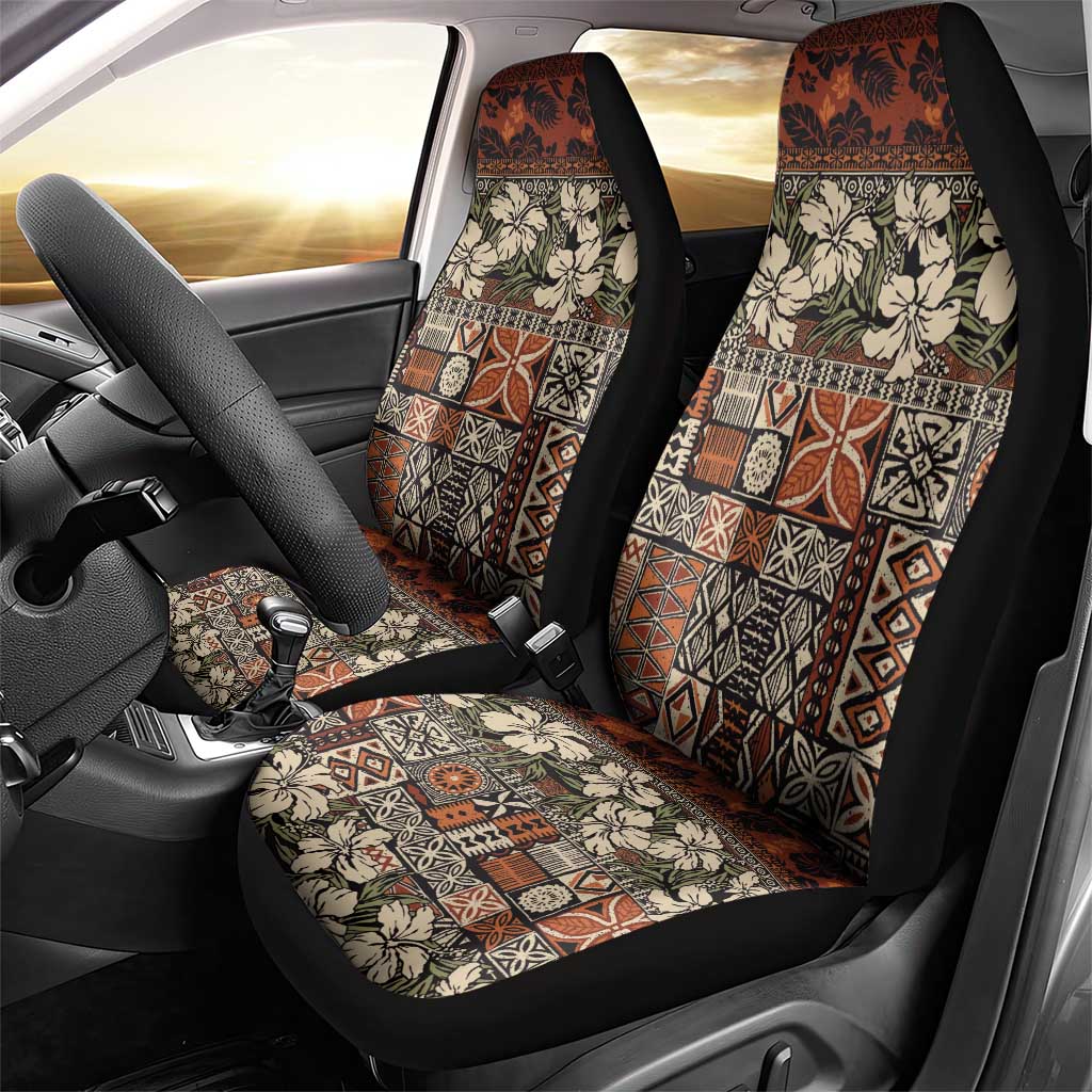 Pacific Hibiscus Tapa Tribal Vintage Car Seat Cover Brown Motif LT9 - Polynesian Pride