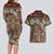 Pacific Hibiscus Tapa Tribal Vintage Couples Matching Long Sleeve Bodycon Dress and Hawaiian Shirt Brown Motif