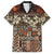 Pacific Hibiscus Tapa Tribal Vintage Family Matching Off Shoulder Short Dress and Hawaiian Shirt Brown Motif