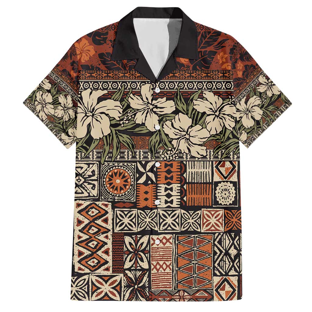 Pacific Hibiscus Tapa Tribal Vintage Hawaiian Shirt Brown Motif LT9 Brown - Polynesian Pride