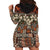 Pacific Hibiscus Tapa Tribal Vintage Hoodie Dress Brown Motif