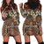 Pacific Hibiscus Tapa Tribal Vintage Hoodie Dress Brown Motif